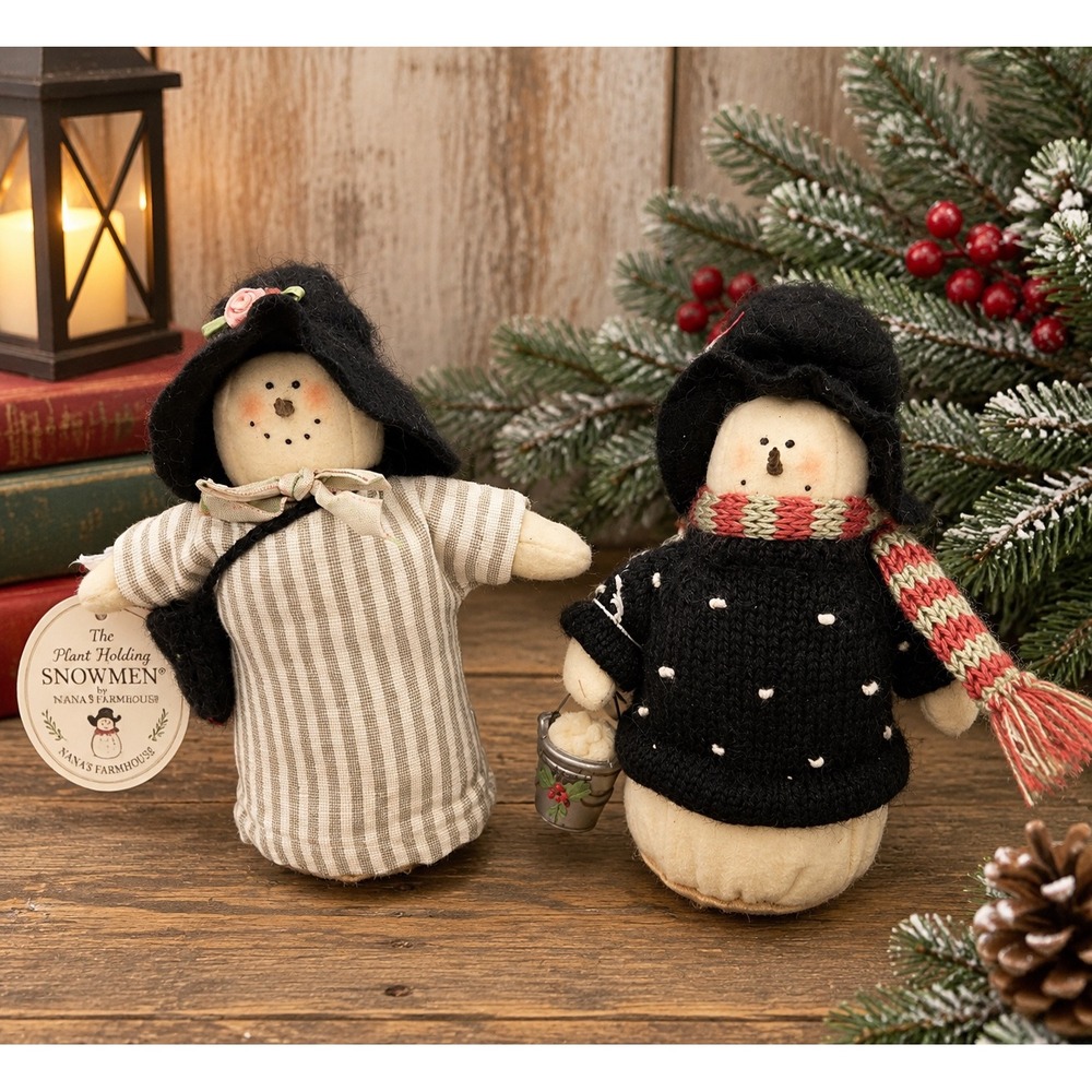 Vintage Miss Heather's Plum Pudding Snowmen Set of 2 Artisan Flair Christmas NWT